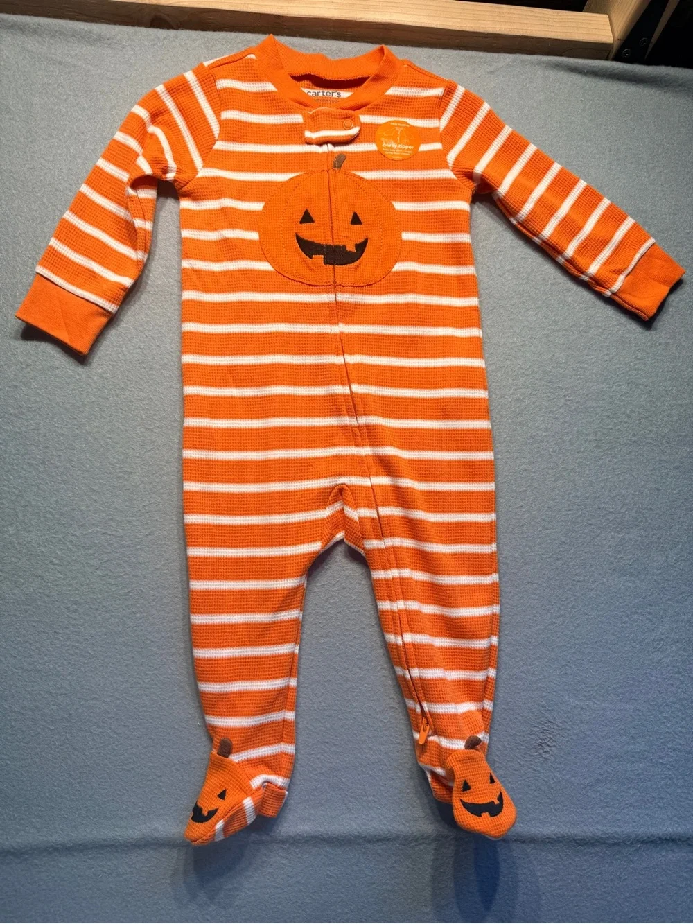 Carter's Orange Striped Pumpkin Footed One-Piece for Kids size 9M #0092